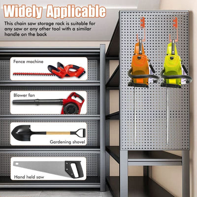 AxiaTool chainsaw stand wall mount for garden or garage, featuring durable design for organized tool storage.