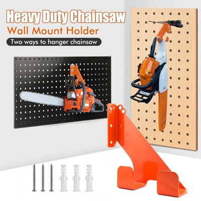 AxiaTool chainsaw stand wall mount, designed for organizing tools in garden, garage, or workshop settings.