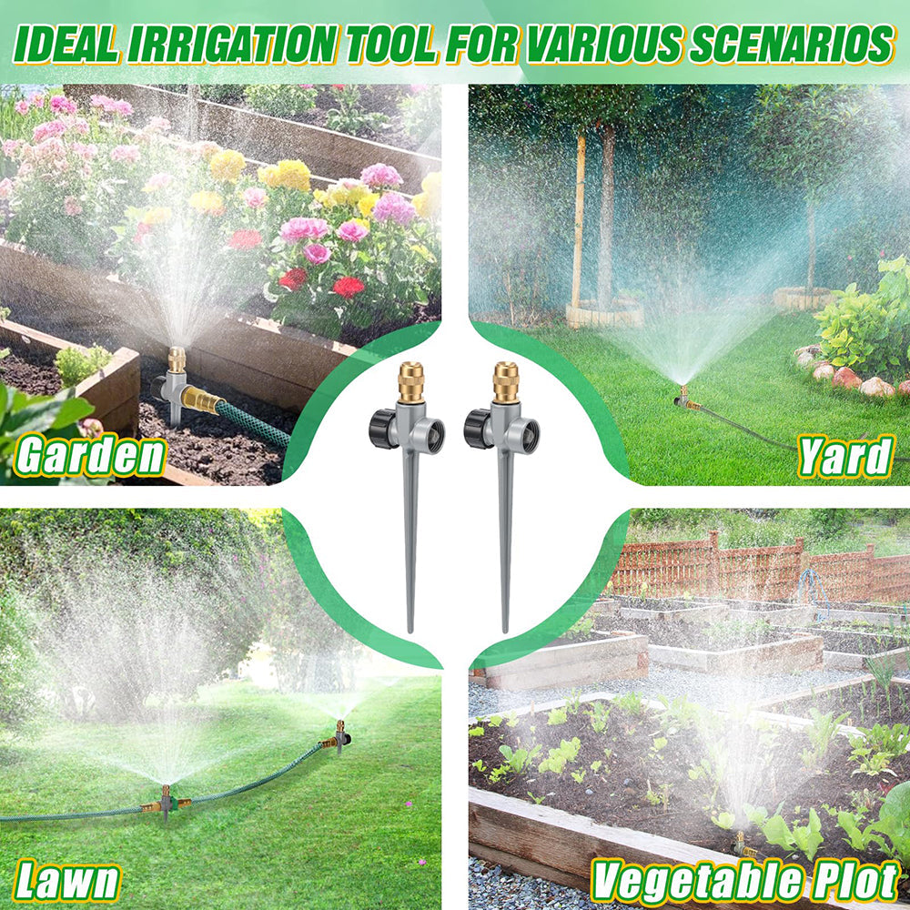 360° automatic aluminum lawn sprinkler by AxiaTool, designed for efficient watering in yard and garden settings.