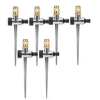 AxiaTool 360° automatic aluminum lawn sprinkler set up in a lush green yard, watering plants evenly.