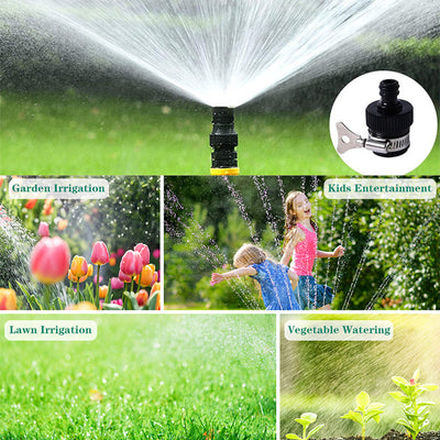 Set of 4 AxiaTool 360° automatic garden water sprinklers for efficient watering in lawns and flower beds.