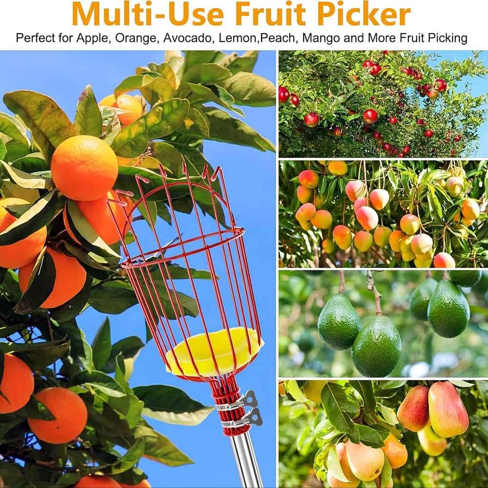 AxiaTool telescopic fruit picking pole with ergonomic handle and durable construction, ideal for reaching high branches.