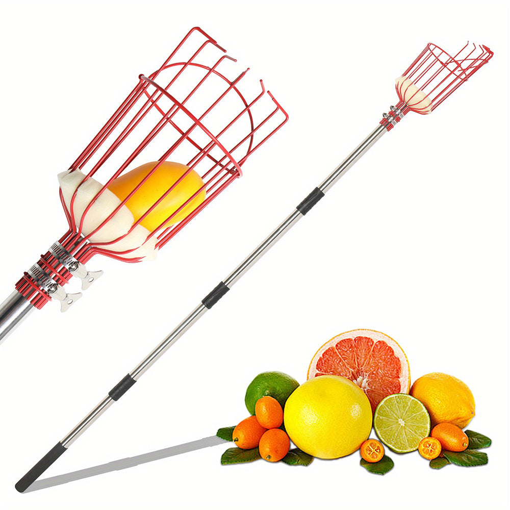 Telescopic fruit picking pole by AxiaTool with stainless steel rod and ergonomic grip for easy fruit harvesting.