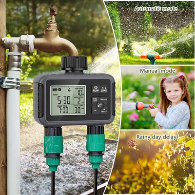 AxiaTool LED display timer for automatic watering, showcasing easy-to-read controls and a durable design for garden use.