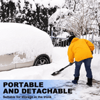 AxiaTool 3-in-1 snow shovel with detachable handle and ice saw, designed for efficient winter snow removal.