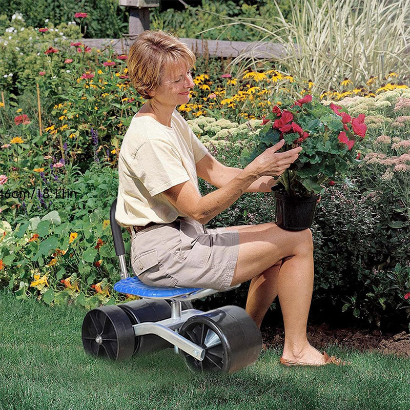 360° adjustable height rotating garden seat by AxiaTool, featuring a sturdy design and comfortable seating for gardening tasks.