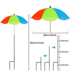 Three colorful AxiaTool plant umbrellas for outdoor garden use, providing shade and protection for plants.