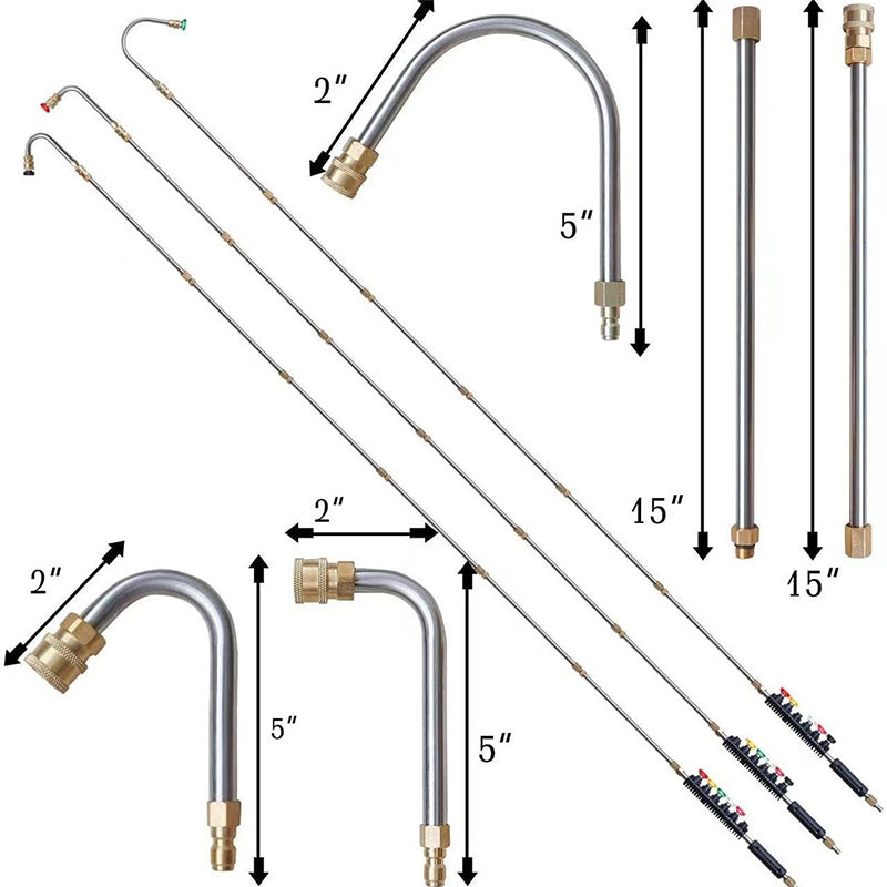 7-piece AxiaTool pressure washer set featuring an extension wand and various nozzles for versatile cleaning tasks.