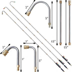 7-piece AxiaTool pressure washer set featuring an extension wand and various nozzles for versatile cleaning tasks.