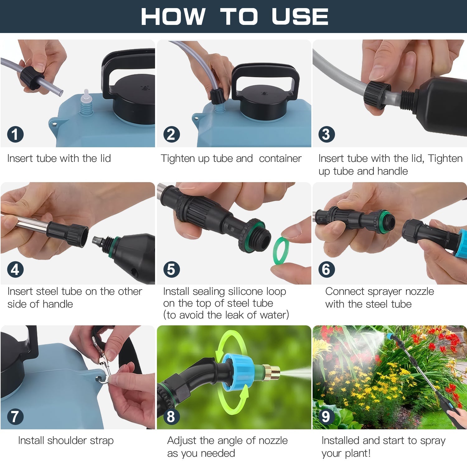 AxiaTool 8L electric sprayer with adjustable shoulder strap, designed for easy garden spraying and maintenance.