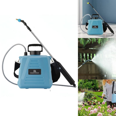 AxiaTool 8L electric sprayer with adjustable shoulder strap, featuring a sturdy design for efficient gardening tasks.