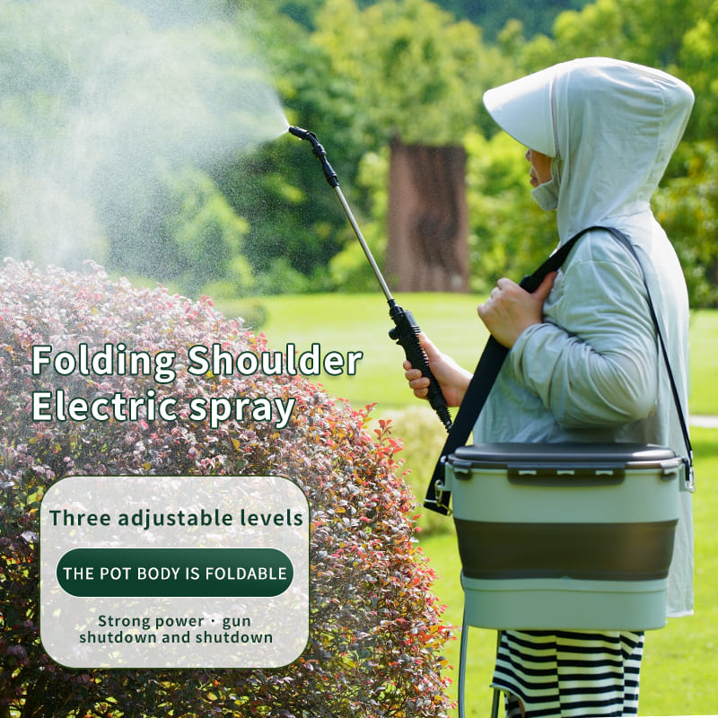 Adjustable folding electric spray backpack by AxiaTool, featuring a durable design and ergonomic straps for easy gardening.