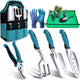 AxiaTool all-in-one gardening hand tools set featuring durable trowel, pruners, and gloves on a wooden surface.
