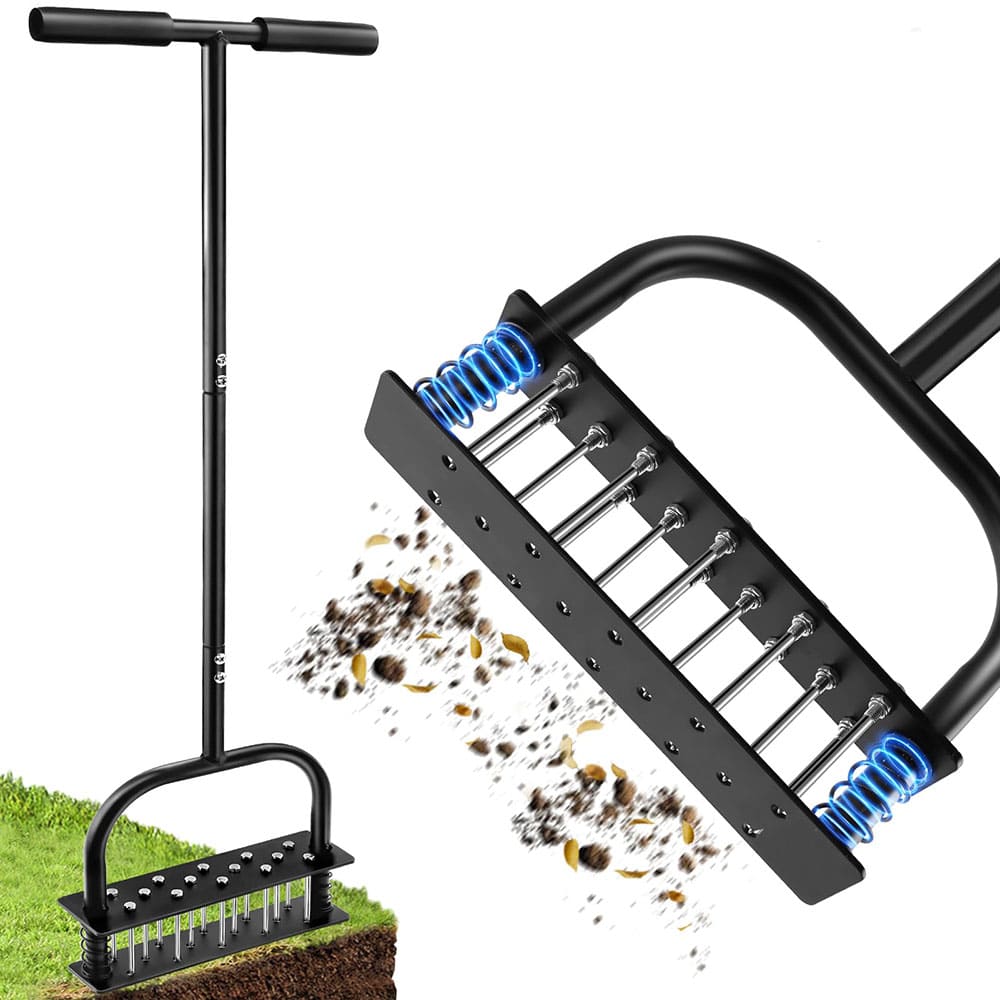 AxiaTool lawn aerator with 15 iron spikes, designed for efficient soil aeration and promoting healthy grass growth.