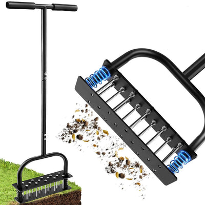 AxiaTool lawn aerator with 15 iron spikes, designed for efficient soil aeration and promoting healthy grass growth.