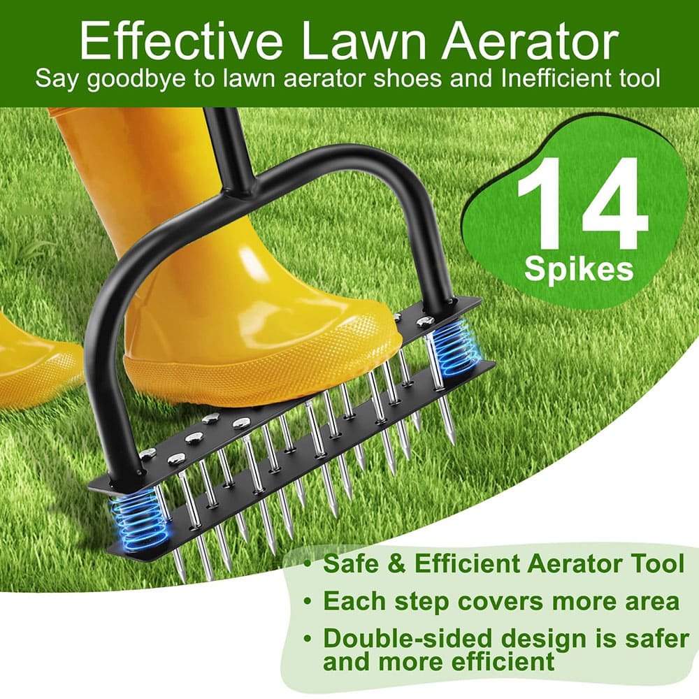 AxiaTool lawn aerator tool featuring 15 durable iron spikes for effective aeration and lawn health.