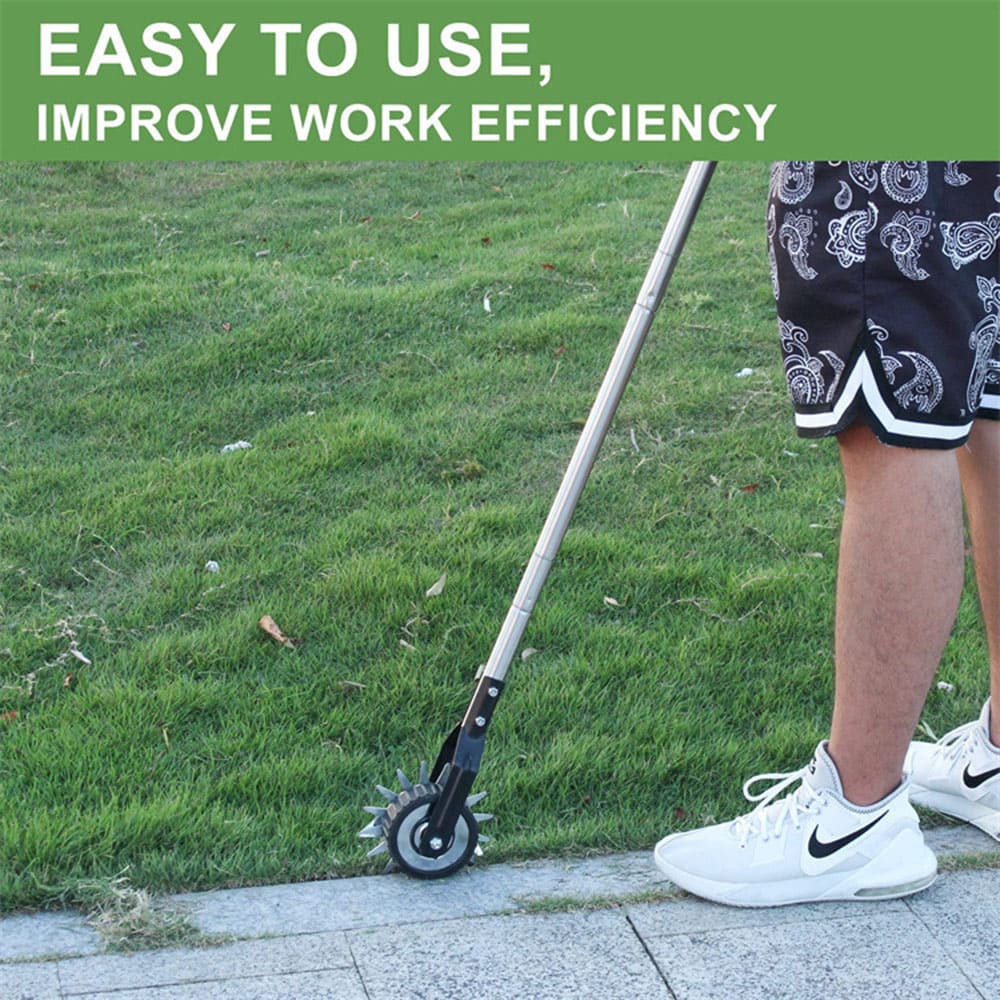 AxiaTool long handle wheel rotary lawn edger designed for precise sidewalk edging and garden maintenance.