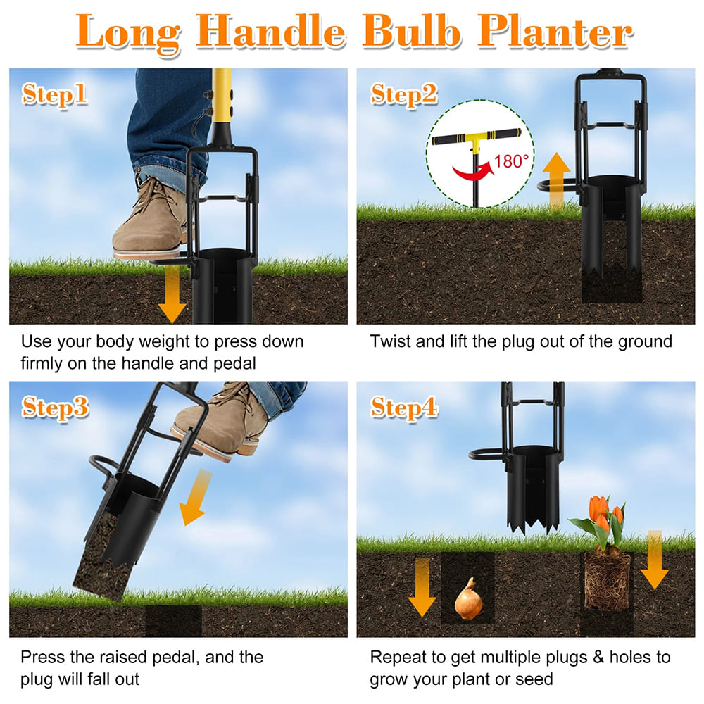 AxiaTool removable bulb planter tool with ergonomic handle and sturdy design, ideal for planting bulbs in gardens.