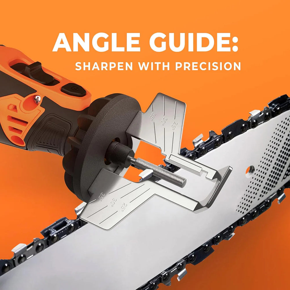 AxiaTool 12v cordless electric chainsaw sharpener kit with compact design and sharpening accessories for garden tools.