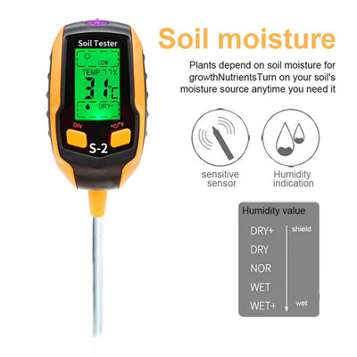AxiaTool 6 in 1 digital soil tester with battery, featuring display and probe for accurate garden soil measurement.