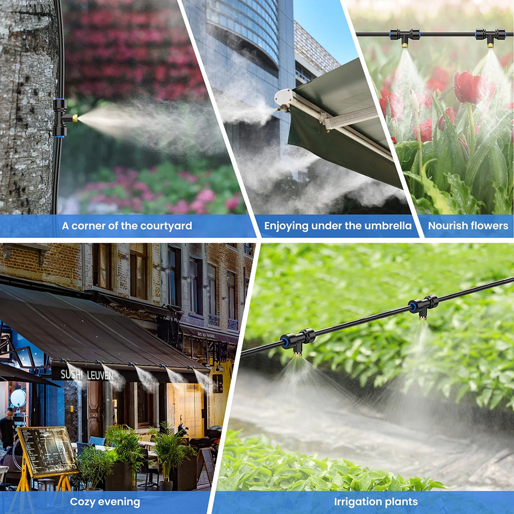 26FT AxiaTool garden water sprinkler for misting and watering plants in a vibrant outdoor setting.