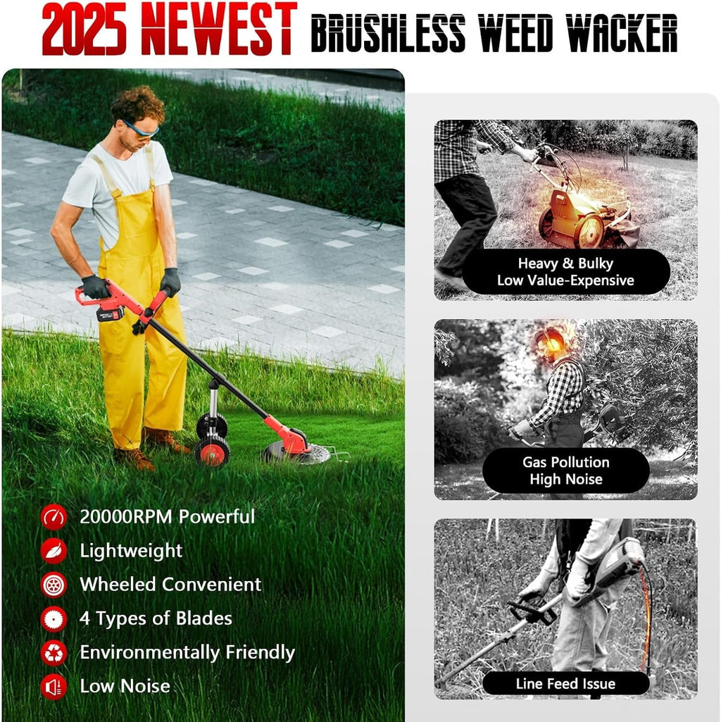 AxiaTool 4 in 1 cordless grass trimmer, weed eater, edger, and mower in action on a grassy lawn.