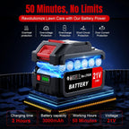 AxiaTool 4 in 1 cordless grass trimmer, weed eater, edger, and mower with adjustable handle and cutting head in garden setting.