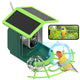 Solar-powered bird feeder with a smartphone app interface, showing a parrot on a branch.