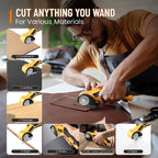 Person using a cutting tool on various materials with text 'Cut Anything You Want For Various Materials'.