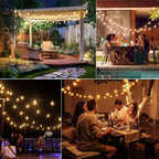 AxiaTool solar outdoor string lights illuminating a garden with warm glow, perfect for festive decor.