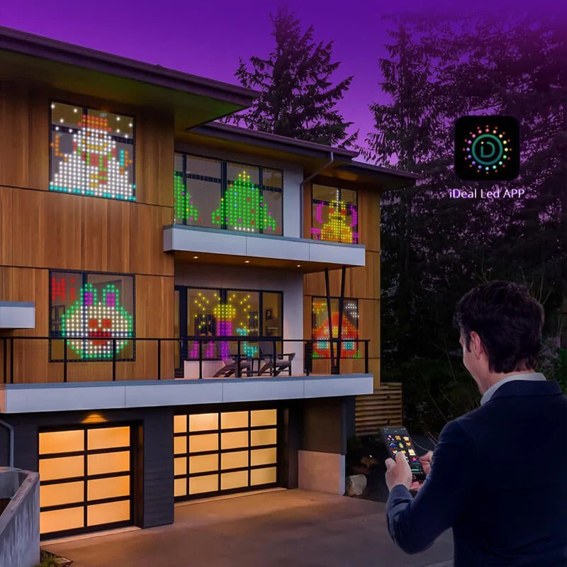 AxiaTool DIY Smart LED Curtain Sync Lights illuminating a festive room with vibrant colors and synchronized patterns.