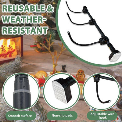 Adjustable AxiaTool holiday garland hanger displayed on a front door, securely holding festive greenery in place.