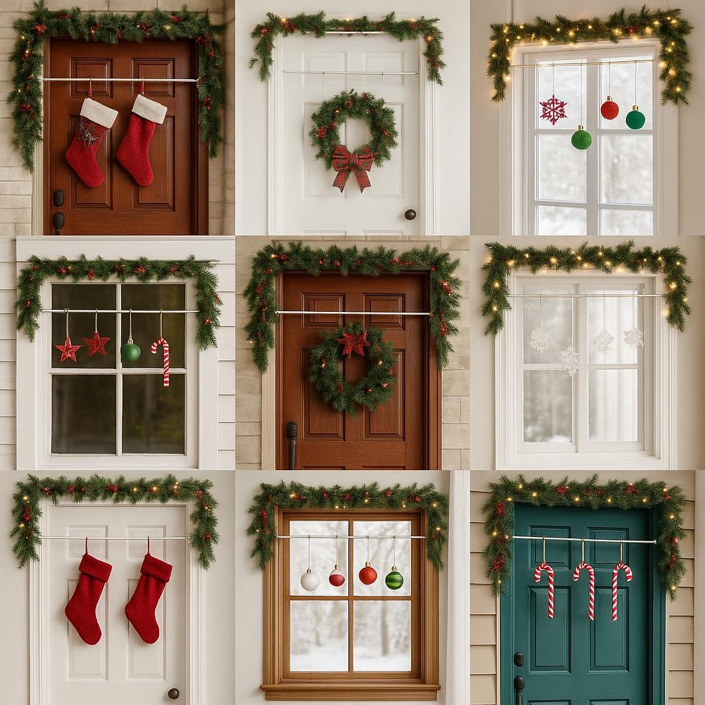 Adjustable holiday garland hanger by AxiaTool, designed for easy mounting on front doors, featuring sturdy clips.