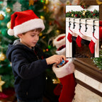 AxiaTool Christmas fireplace stocking and garland hanger set displayed with festive decorations in a cozy living room.