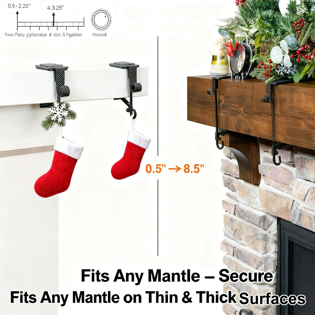 AxiaTool Christmas fireplace stocking and garland hanger set in festive colors, perfect for holiday decoration.