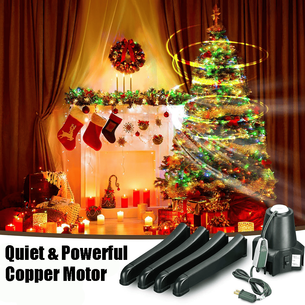 AxiaTool 360-degree rotating Christmas tree stand with three adjustable settings for easy tree display.