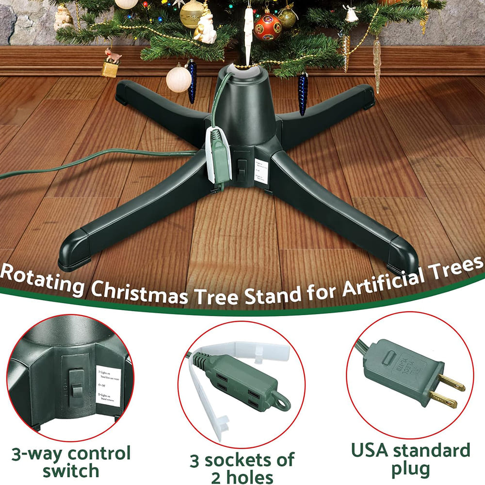 360-degree rotating Christmas tree stand by AxiaTool with three settings, showcasing a sturdy base and adjustable height.