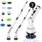 AxiaTool 9-in-1 cordless electric spin scrubber with a long handle for efficient cleaning in hard-to-reach areas.