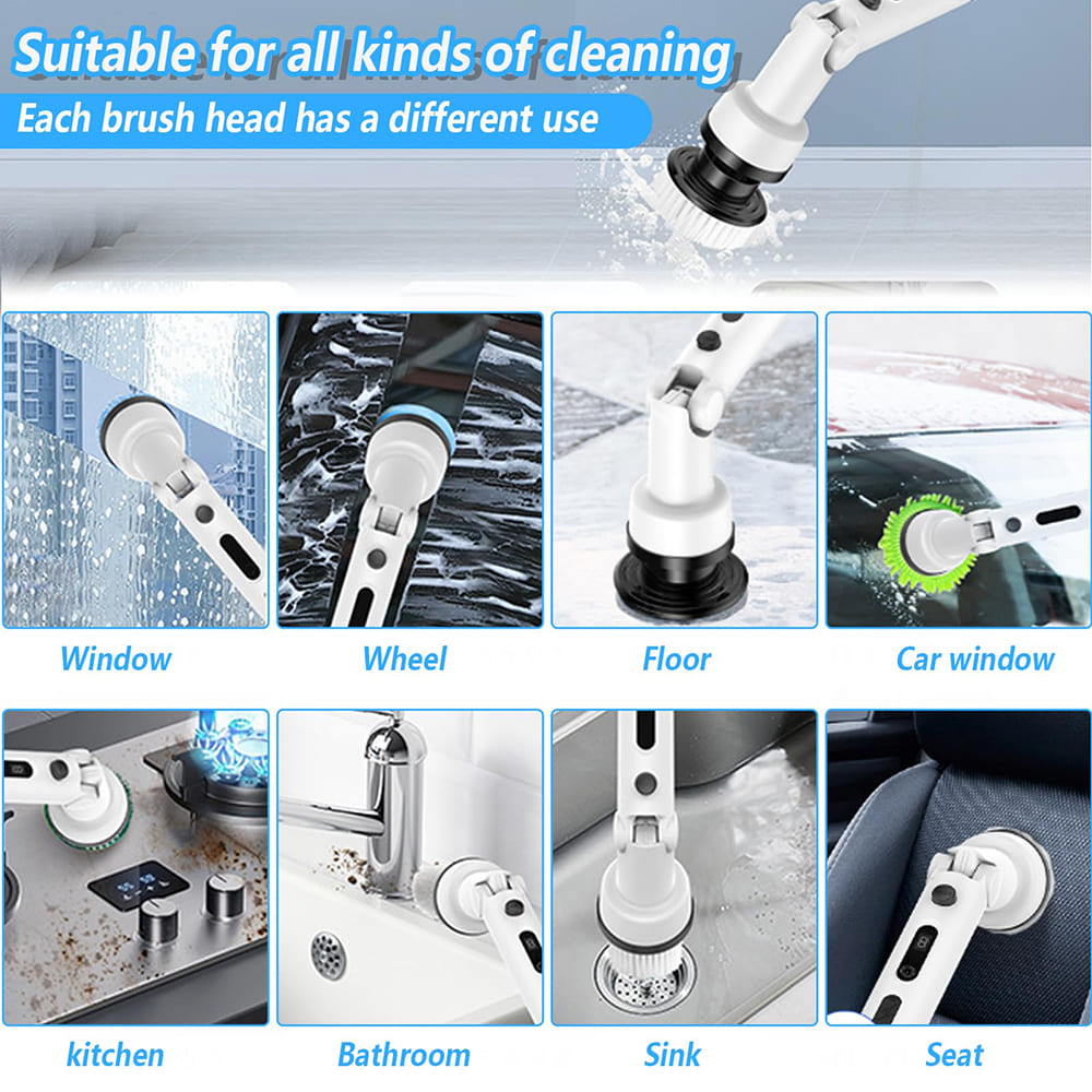 AxiaTool 9-in-1 cordless electric spin scrubber with a long handle for versatile home cleaning tasks.