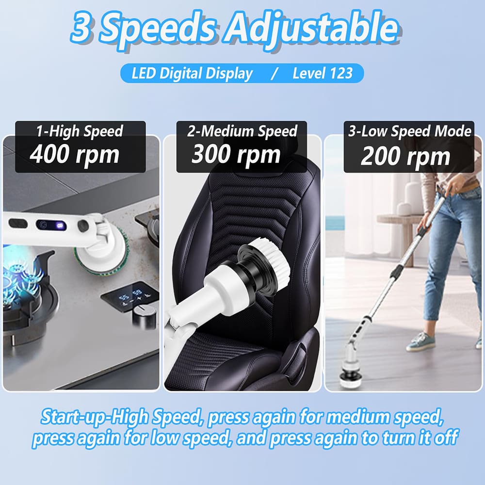 AxiaTool 9-in-1 cordless electric spin scrubber with a long handle, ideal for cleaning various surfaces effectively.