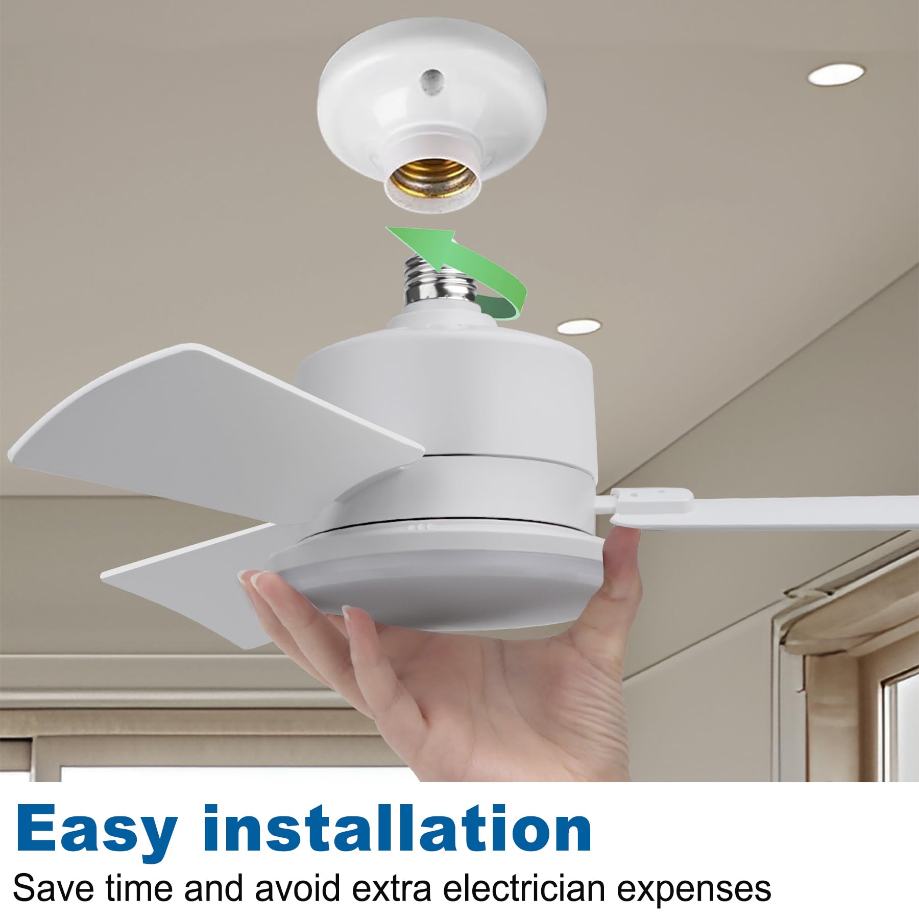 AxiaTool socket light fan with remote control, featuring a sleek white design for indoor home improvement use.