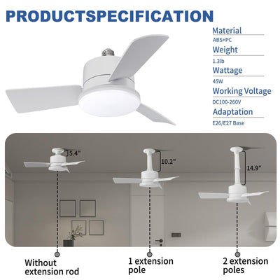 AxiaTool socket light fan with remote control for indoor use, featuring a sleek white design and modern aesthetics.
