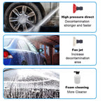 Car washing demonstration with high pressure direct, fan jet, and foam cleaning functions.