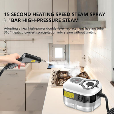 AxiaTool 2500W multi-head high-pressure steam cleaner with various attachment heads for versatile cleaning tasks.