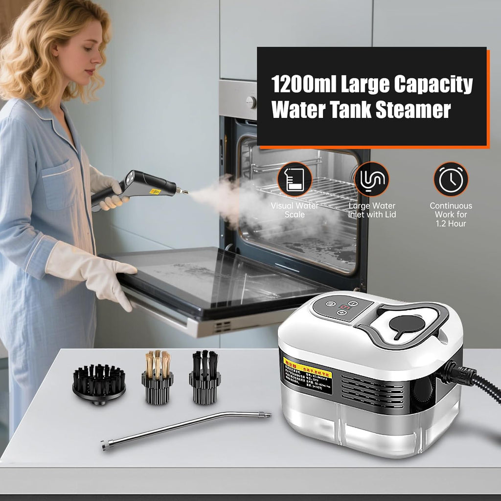 AxiaTool 2500W multi-head high-pressure steam cleaner with various attachments for versatile home cleaning tasks.