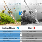 Comparison of a gravel cleaner with another product in an aquarium setting.