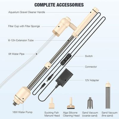 Aquarium gravel cleaner handle with its components labeled on a white background
