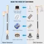 Comparison of new and old versions of a cleaning tool with labeled parts.