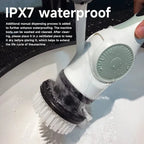Cleaning brush with IPX7 waterproof feature being washed under running water.