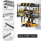 Wall mounted tool holder by AxiaTool, showcasing hooks and compartments for organizing tools in a garage or workshop.